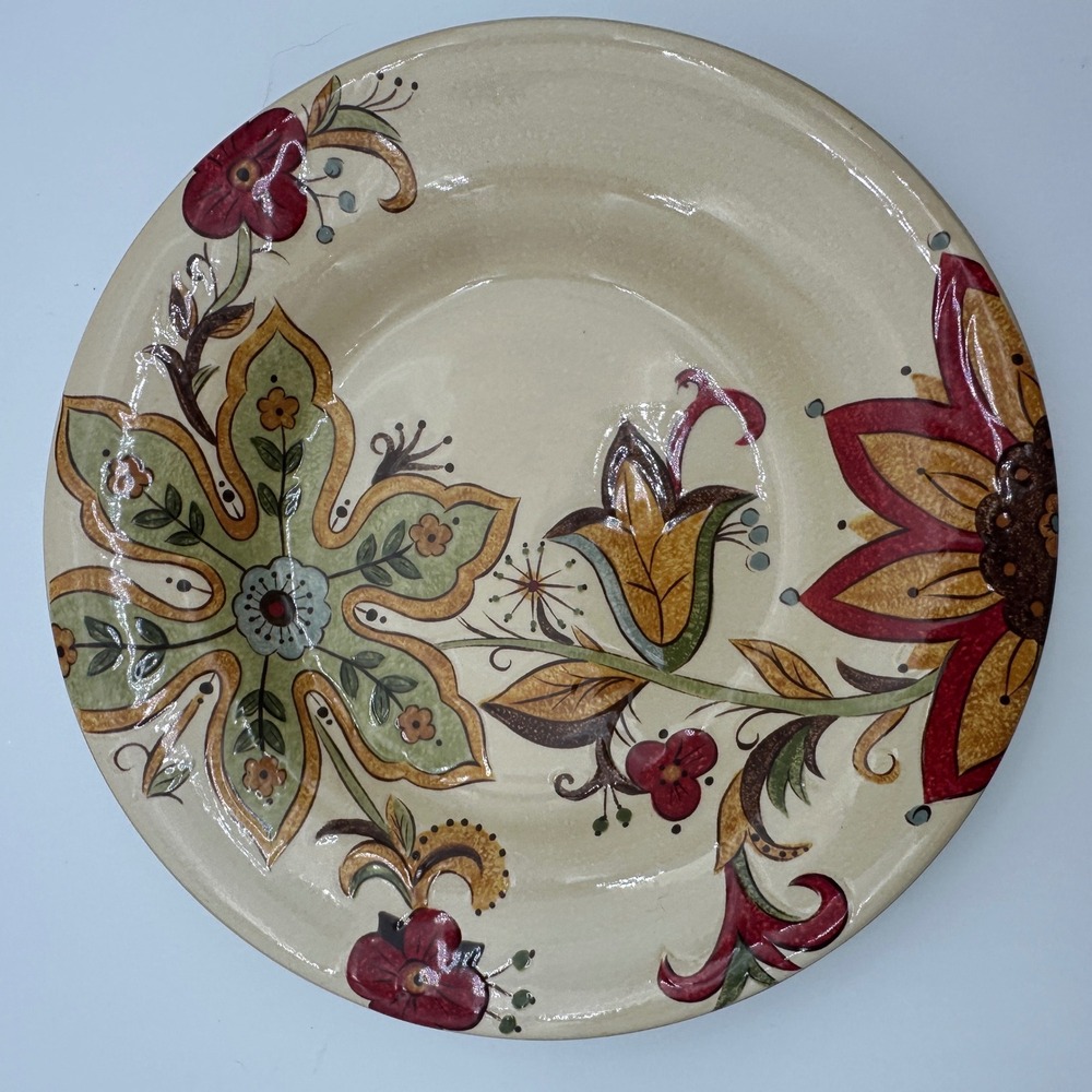 2 Pier 1 Imports Carynthum Salad Plates Handcrafted Earthenware Floral 8.2"